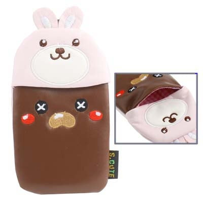 135x65mm Rabbit Head & Bear Bottom Soft Leather Pouch Bag for Mobile Phone
