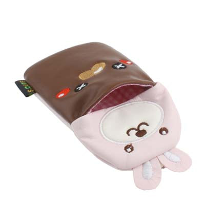 135x65mm Rabbit Head & Bear Bottom Soft Leather Pouch Bag for Mobile Phone