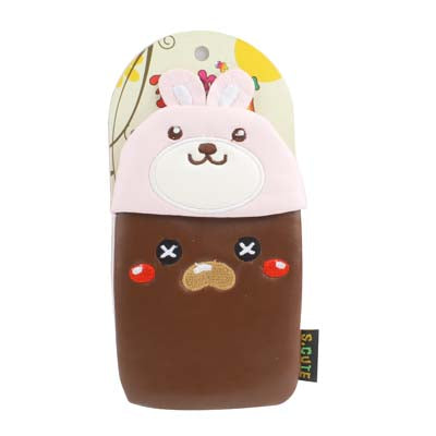 135x65mm Rabbit Head & Bear Bottom Soft Leather Pouch Bag for Mobile Phone