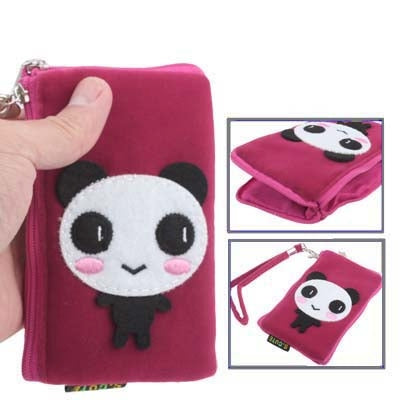 125x70mm Panda Style Soft Fabric Pouch Bag for Mobile Phone (Rosy)