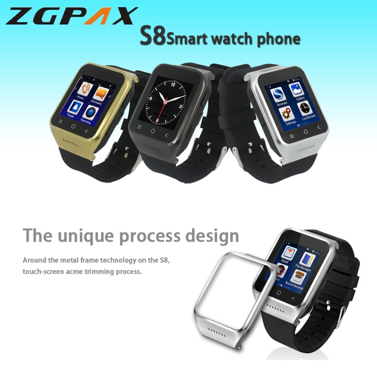 ZGPAX S8 Smart Watch Phone, 512MB+4GB, Built-in 8GB TF Card, Android 4.4.2, MTK6572 Dual Core 1.2GHz, WiFi, Bluetooth, GPS, Network: 3G(Silver)