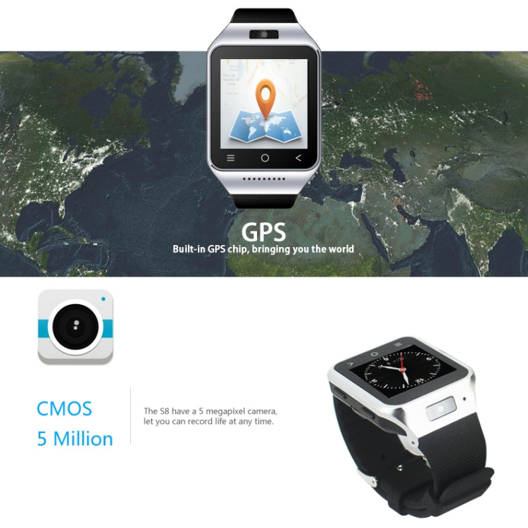 ZGPAX S8 Smart Watch Phone, 512MB+4GB, Built-in 8GB TF Card, Android 4.4.2, MTK6572 Dual Core 1.2GHz, WiFi, Bluetooth, GPS, Network: 3G(Silver)