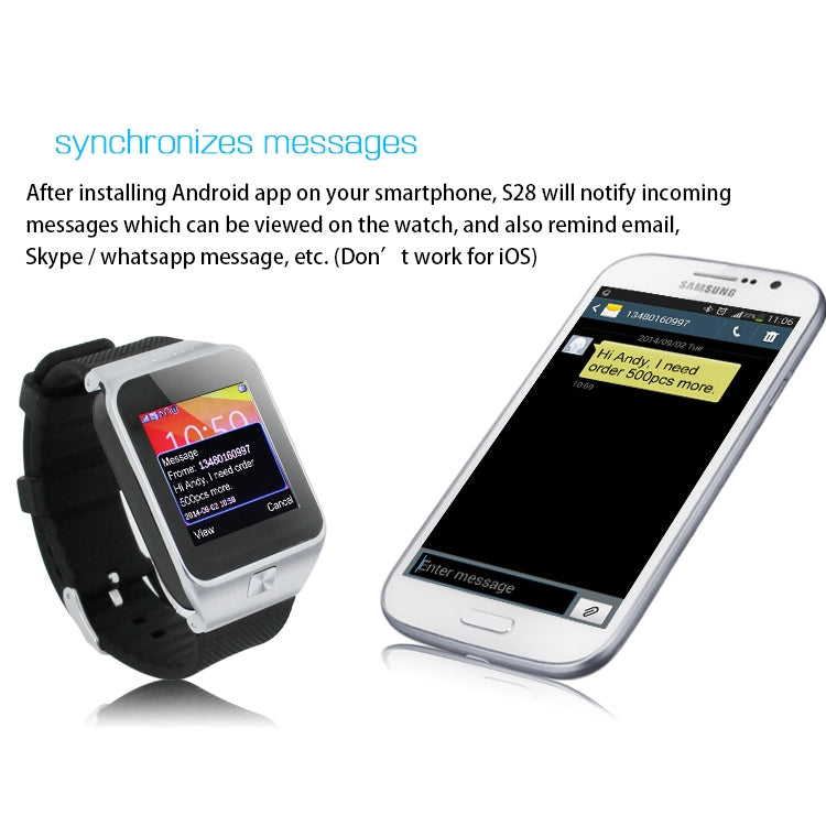 ZGPAX S28 GSM Smart Watch Phone, Pedometer / Sleep Monitor / Looking Phone / Anti-lost / Bluetooth / FM, Network: 2G