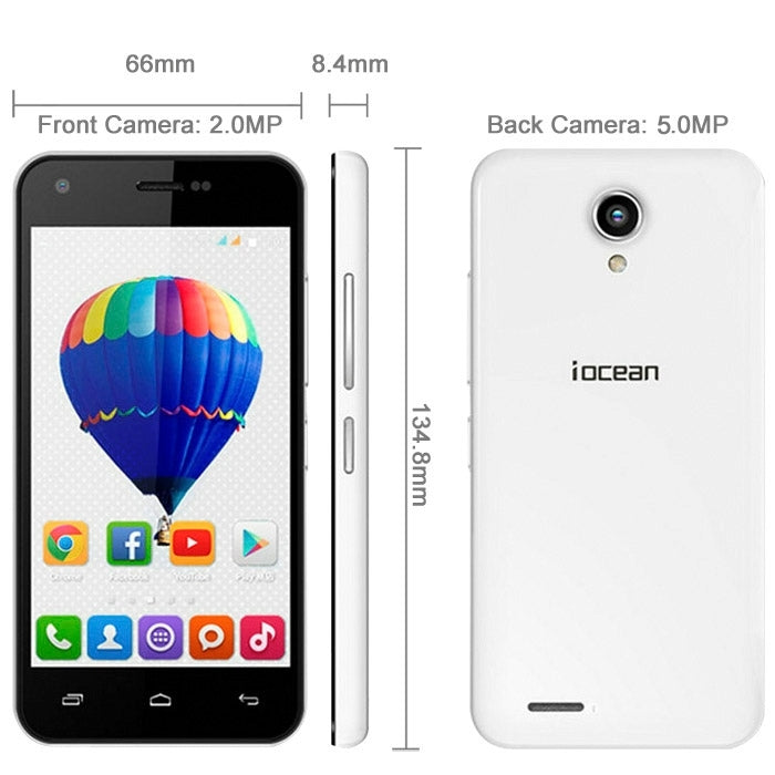 Iocean X1 8GB, Network: 3G, 4.5 Inch Android 4.4 MTK6582M Quad Core 1.3GHz, RAM: 1GB(White)