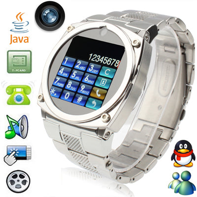 TW818 GSM Watch Phone, Stainless Steel / Bluetooth / JAVA / Camera, Single SIM, Network: 2G