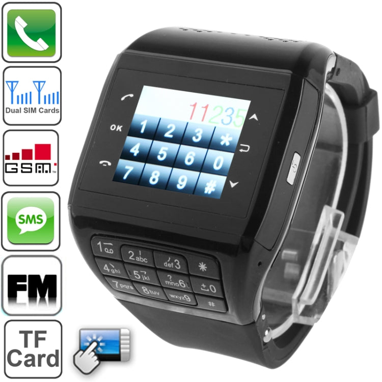Q8 Smart Watch Phone, Silica Gel Belt Design, Bluetooth / FM Radio, Dual SIM, Network: 2G(Black)