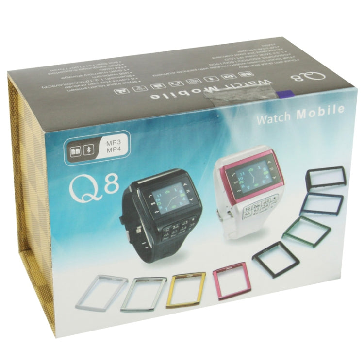 Q8 Smart Watch Phone, Silica Gel Belt Design, Bluetooth / FM Radio, Dual SIM, Network: 2G(Black)
