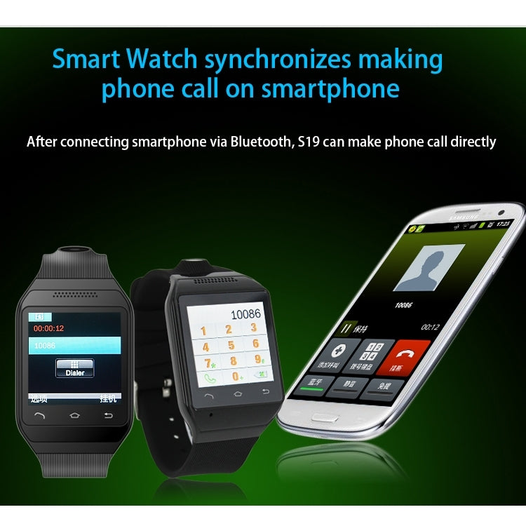 ZGPAX S19 GSM Smart Watch Phone, MTK6260A, Bluetooth Only Compatible with Android Phones, Pedometer / 2.0MP Camera / FM Radio(Black)
