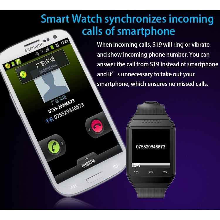 ZGPAX S19 GSM Smart Watch Phone, MTK6260A, Bluetooth Only Compatible with Android Phones, Pedometer / 2.0MP Camera / FM Radio(Black)