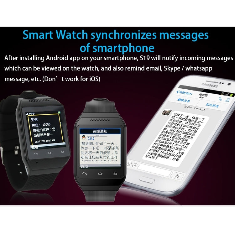ZGPAX S19 GSM Smart Watch Phone, MTK6260A, Bluetooth Only Compatible with Android Phones, Pedometer / 2.0MP Camera / FM Radio(Black)