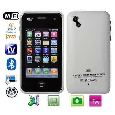 A808, Dual Sim cards Dual standby, Dual Camera, Dual IMEI, Bluetooth FM function Wifi & JAVA TV Touch Mobile Phone, Slip-operation can change the menu (6 pages of menus), Quad band, Network: GSM850/ 900 / 1800/ 1900MHZ
