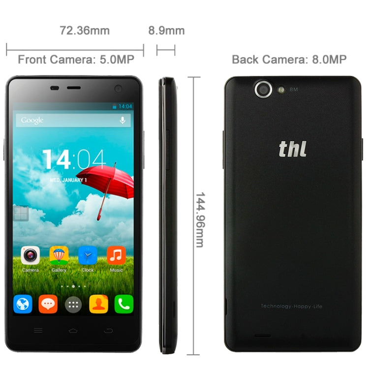 THL Ultrathin 4400 4GB, Network: 3G, 5.0 inch MTK6582 Quad Core 1.3GHz, RAM: 1GB(Black)