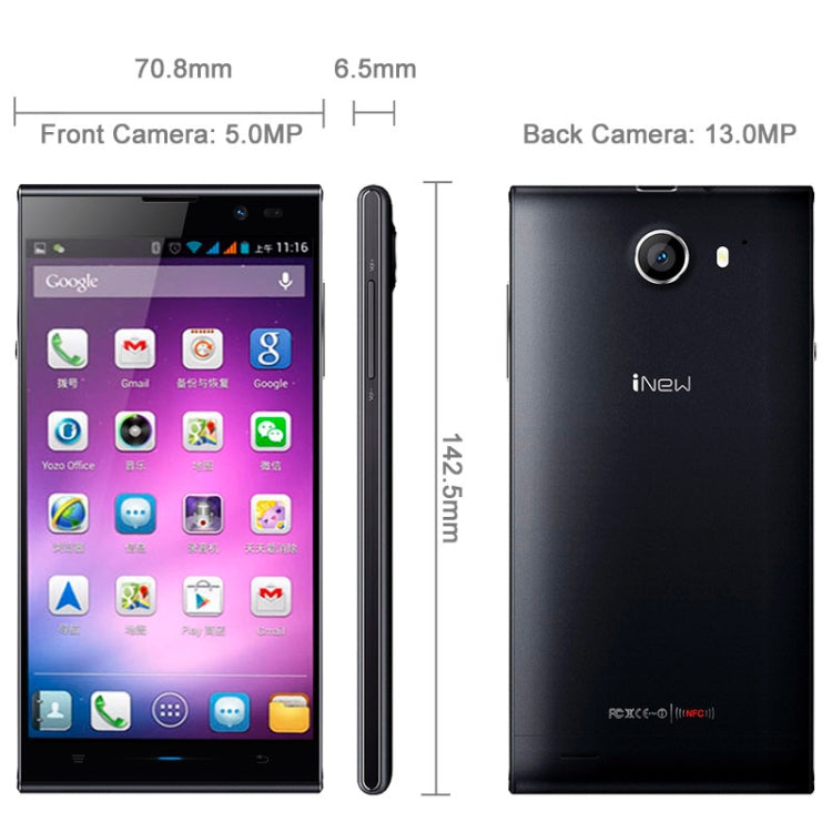 iNew V3 16GB, Network: 3G, 5.0 inch MTK6582 Quad Core 1.3GHz, RAM: 1GB, Dual SIM(Black)