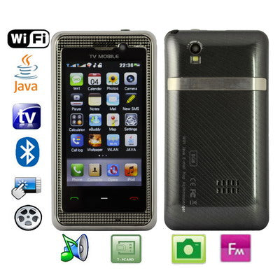 T737C, Dual Sim cards Dual standby Dual camera, Bluetooth FM touch Wifi & JAVA TV Touch Mobile Phone, Slip-operation can change the menu (3 pages of menus), Quad band, Network: GSM850/ 900 / 1800/ 1900MHZ