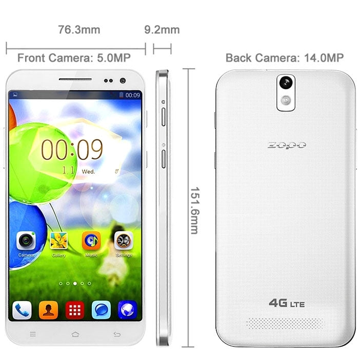 ZOPO ZP999 32GB, Network: 4G, 5.5 Inch MTK6595M Octa Core 2.0GHz, RAM: 3GB(White)