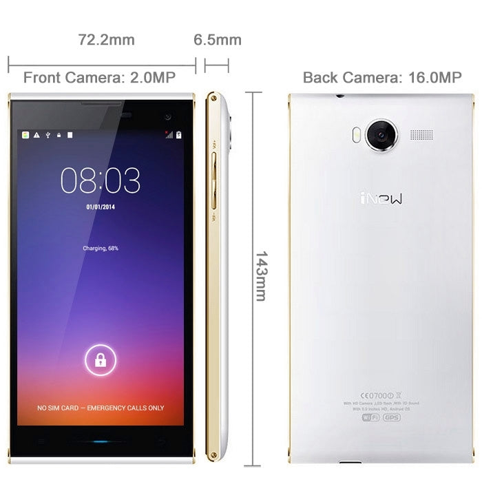 iNew V7 16GB, Network: 3G, 5.0 Inch HD IPS Screen MTK6582 Quad Core 1.0GHz, RAM: 2GB(White)