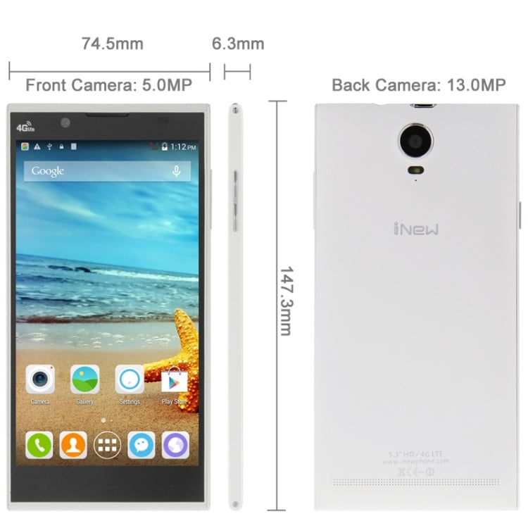 iNew L1 16GB, Network: 4G, 5.3 Inch Android 4.4 MTK6582 + MTK6290 Quad Core 1.3GHz, RAM: 2GB(White)