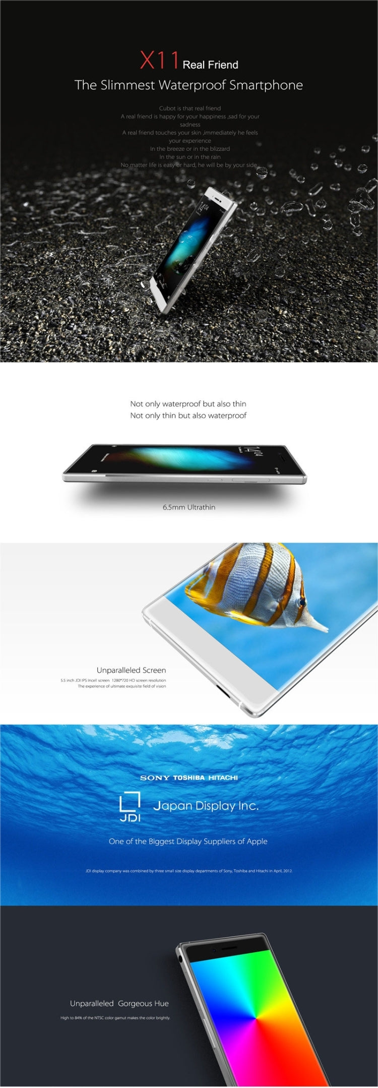 CUBOT X11, 2GB+16GB, IP65 Waterproof 5.5 inch Android 4.4.4 MTK6592 Octa-Core 1.4GHz, Network: 3G(Black)