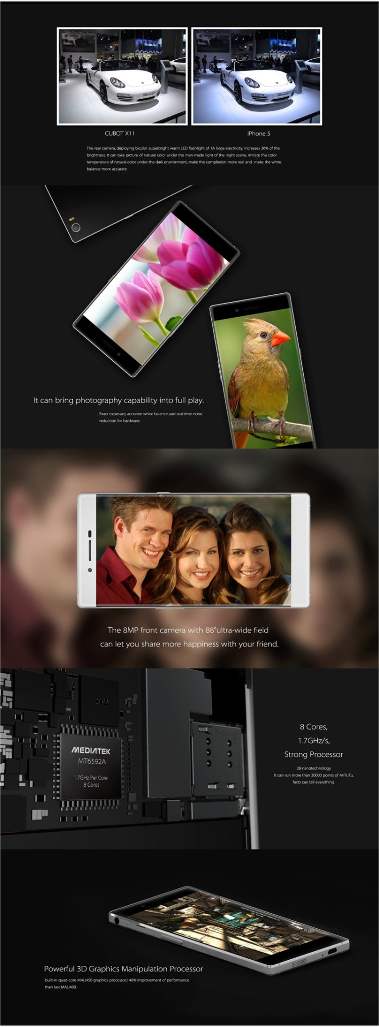 CUBOT X11, 2GB+16GB, IP65 Waterproof 5.5 inch Android 4.4.4 MTK6592 Octa-Core 1.4GHz, Network: 3G(Black)