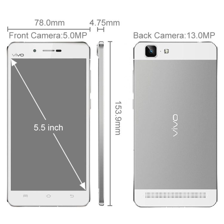 vivo X5 Max F, 2GB+16GB, 5.5 inch Funtouch 2.0 (Android 4.4), MSM8939 Octa Core, Network: 4G(Silver)