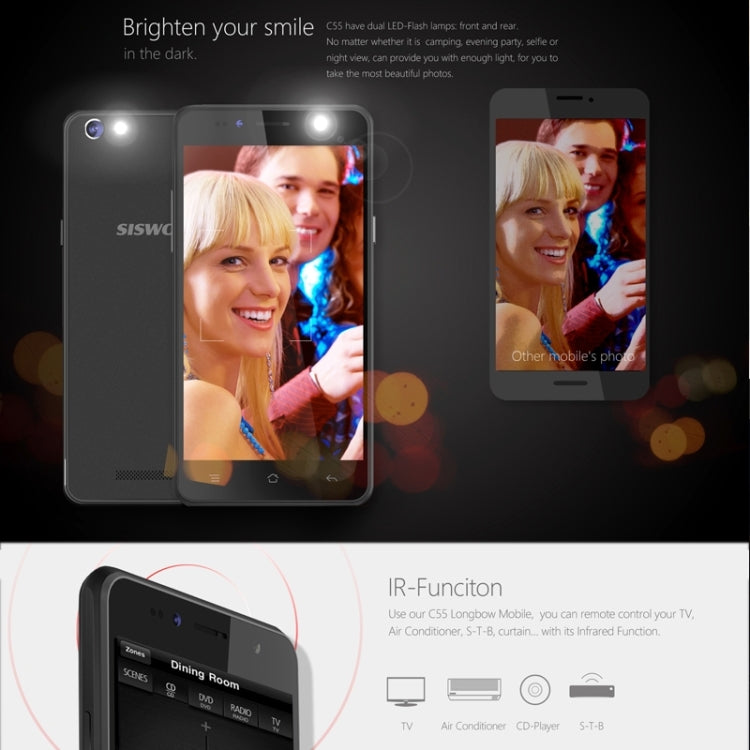 SISWOO Longbow C55, 2GB+16GB, 5.5 inch Full Lamination Screen Android 5.1 MT6753 Octa Core 1.3GHz, Network: 4G, Infrared Remote Control, OTG
