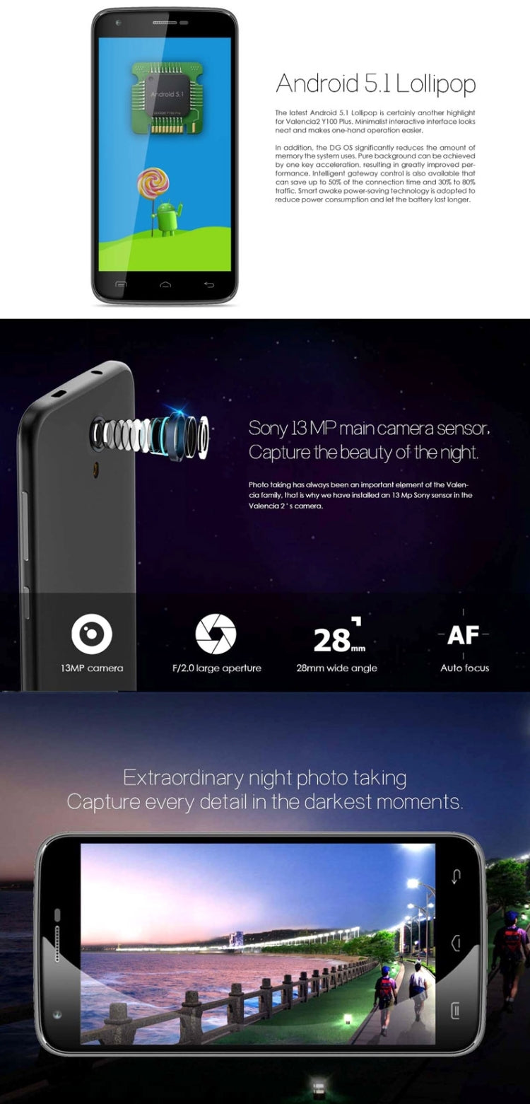 DOOGEE Valencia 2 Y100 Plus 16GB, 5.5 inch OGS Lamination Screen Android 5.1 MT6735 Quad Core 1.0GHz, RAM: 2GB, Network: 4G