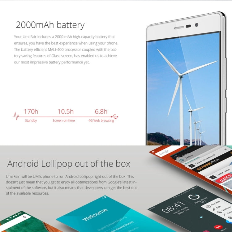 UMI Fair 8GB, Network: 4G, 5.0 inch Android 5.1 MT6735 Quad Core 1.0GHz, RAM: 1GB