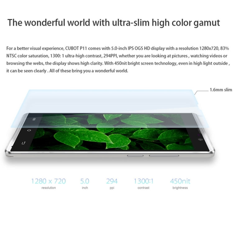 CUBOT P11 8GB, Network: 4G, 5.0 inch Android 5.1 MT6580 Quad Core 1.3GHz, RAM: 1GB, GPS, OTG, HotKnot