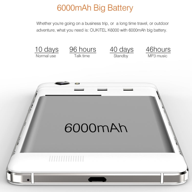 [HK Warehouse] OUKITEL K6000, 2GB+16GB, 6000mAh Large Battery Capacity, 5.5 inch Android 5.1 MTK6735P Quad Core 1.0GHz, Network: 4G