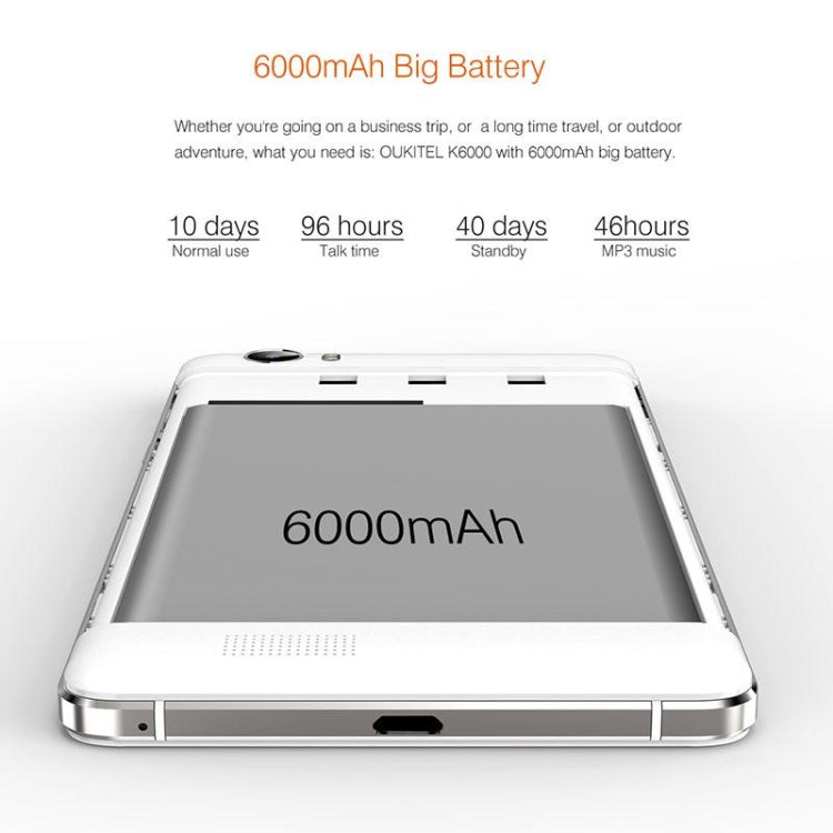 [HK Warehouse] OUKITEL K6000, 2GB+16GB, 6000mAh Large Battery Capacity, 5.5 inch Android 5.1 MTK6735P Quad Core 1.0GHz, Network: 4G