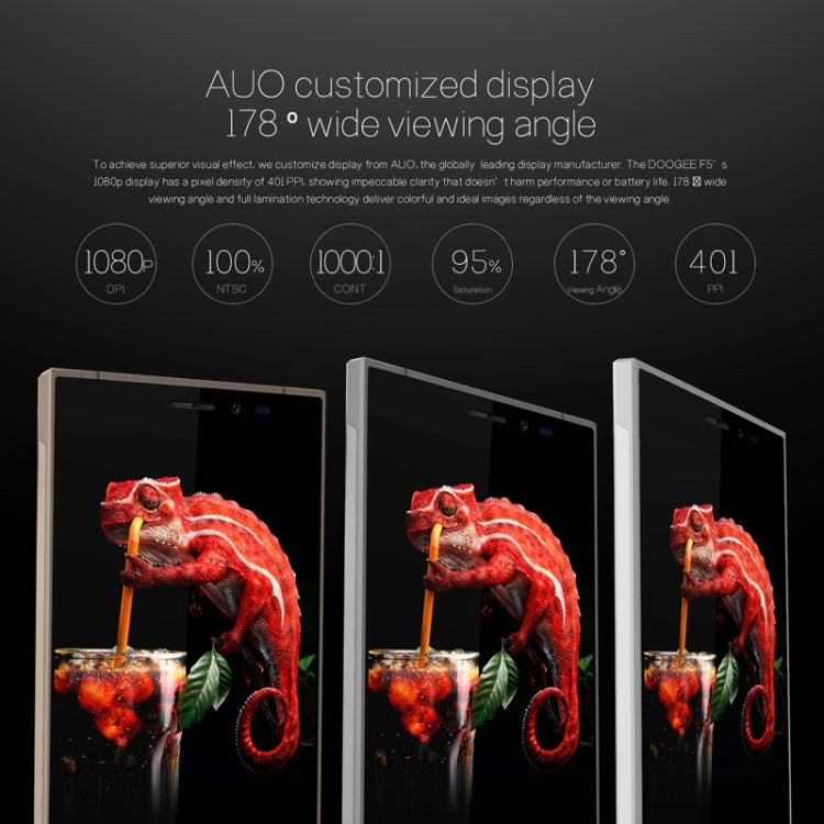 DOOGEE F5 16GB, Network: 4G, Fingerprint ID, Smart motion, 5.5 inch Android 5.1 MT6753 Octa-core 1.3GHz, RAM:3GB(Silver)