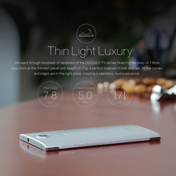 DOOGEE F5 16GB, Network: 4G, Fingerprint ID, Smart motion, 5.5 inch Android 5.1 MT6753 Octa-core 1.3GHz, RAM:3GB(Silver)