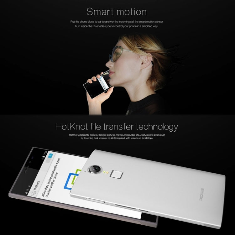 DOOGEE F5 16GB, Network: 4G, Fingerprint ID, Smart motion, 5.5 inch Android 5.1 MT6753 Octa-core 1.3GHz, RAM:3GB(Silver)