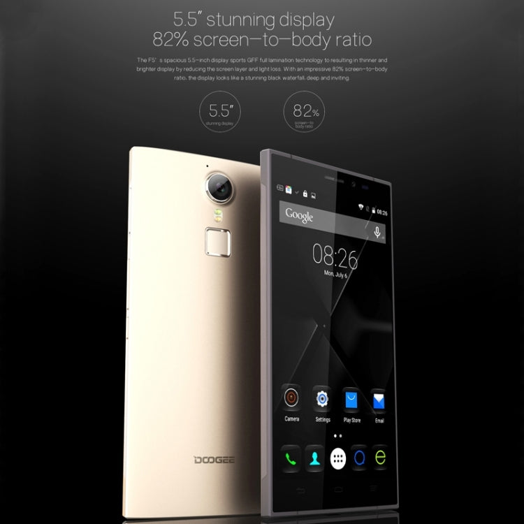 DOOGEE F5 16GB, Network: 4G, Fingerprint ID, Smart motion, 5.5 inch Android 5.1 MT6753 Octa-core 1.3GHz, RAM:3GB(Silver)