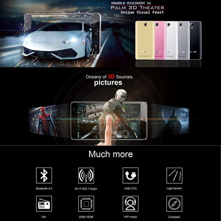 VKworld Discovery S1, 2GB+16GB, Naked-eye 3D, 5.5 inch Android 5.1 MTK6735a Quad Core up to 1.5GHz, Network: 4G