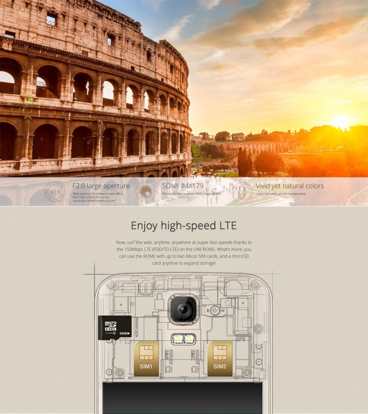 UMI ROME, 3GB+16GB, 5.5 inch Android 5.1 MT6753 Octa-core up to 1.3GHz, Network: 4G(Gold)