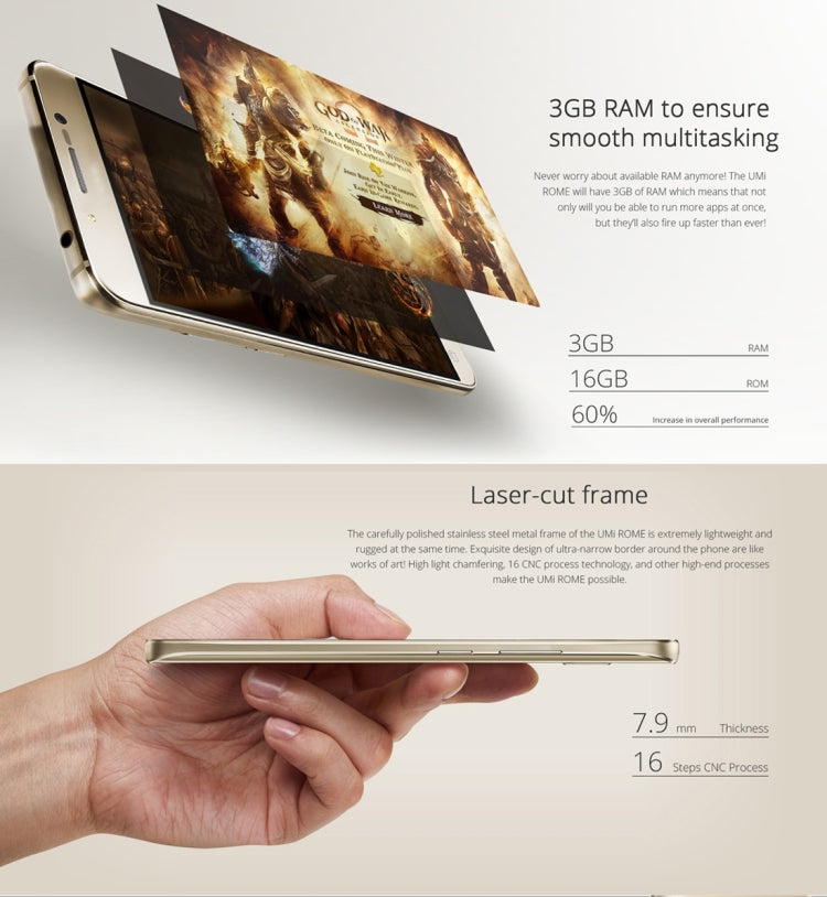 UMI ROME, 3GB+16GB, 5.5 inch Android 5.1 MT6753 Octa-core up to 1.3GHz, Network: 4G(Gold)