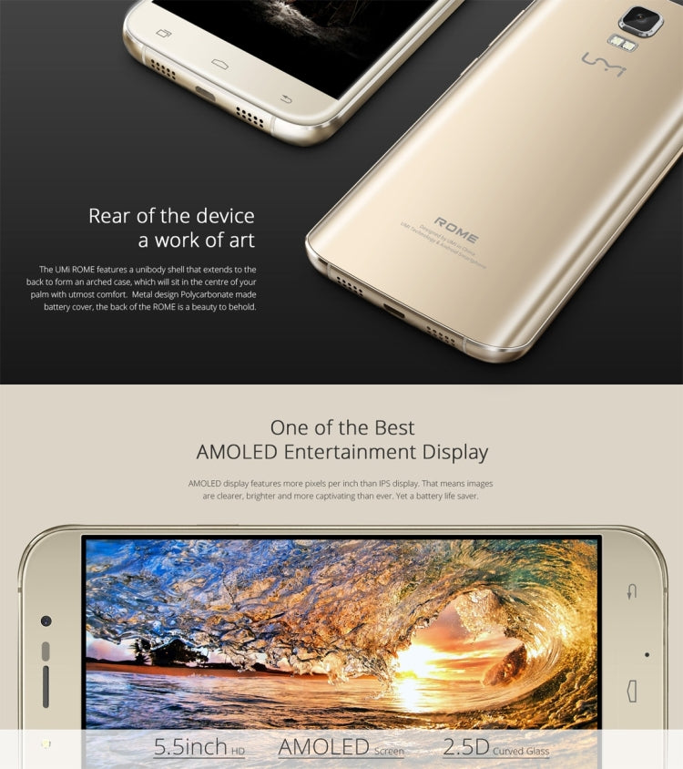 UMI ROME, 3GB+16GB, 5.5 inch Android 5.1 MT6753 Octa-core up to 1.3GHz, Network: 4G(Gold)