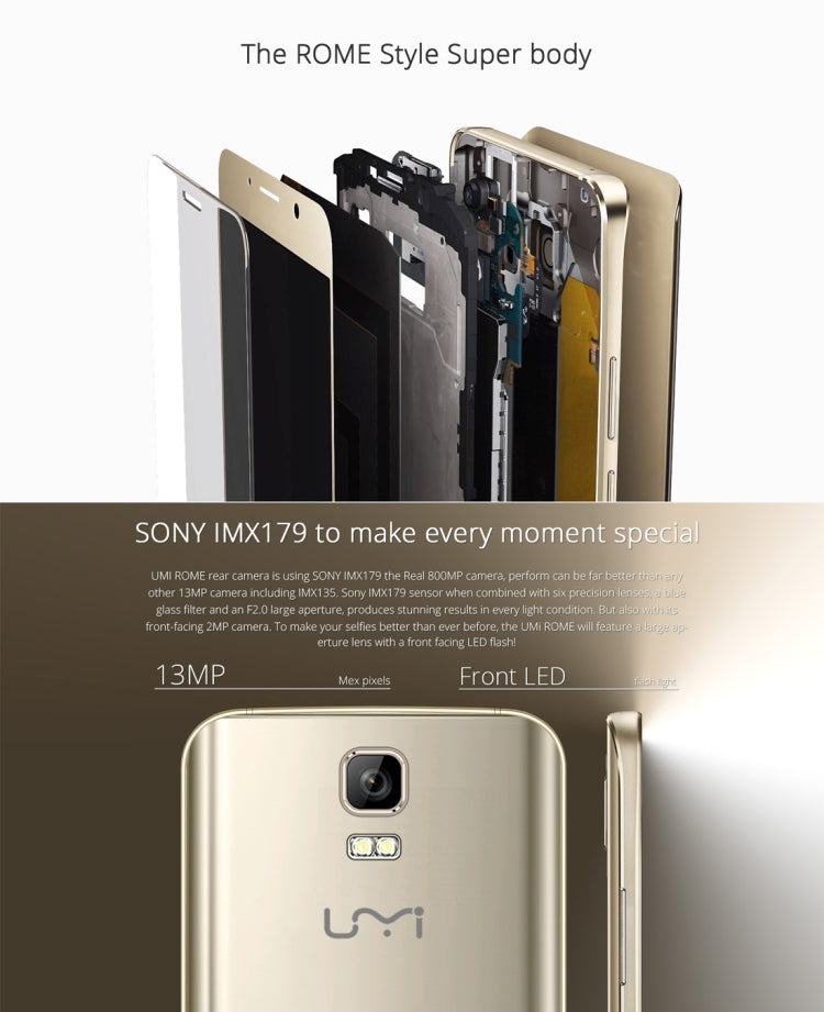 UMI ROME, 3GB+16GB, 5.5 inch Android 5.1 MT6753 Octa-core up to 1.3GHz, Network: 4G(Gold)