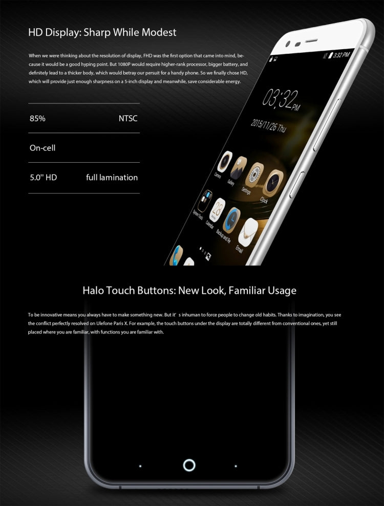 Ulefone Paris X, 2GB+16GB, 5 inch IPS 2.5D Screen Android 5.1 MTK6735 Quad-core 1.0GHz, Network: 4G(Black)