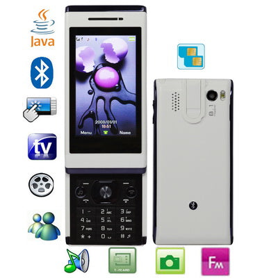 S860 GSM Touch Mobile Phone, Slide Design, Bluetooth FM & JAVA & TV, Dual SIM, Quad Band, Network: 2G