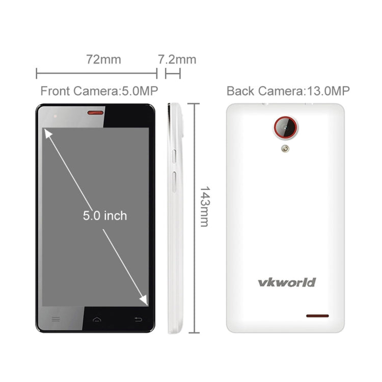 Vkworld VK6735X 8GB, Network: 4G, 5.0 inch Android 5.1 MTK6735 Quad Core 1.0GHz, RAM: 1GB