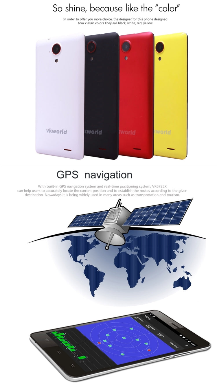 Vkworld VK6735X 8GB, Network: 4G, 5.0 inch Android 5.1 MTK6735 Quad Core 1.0GHz, RAM: 1GB