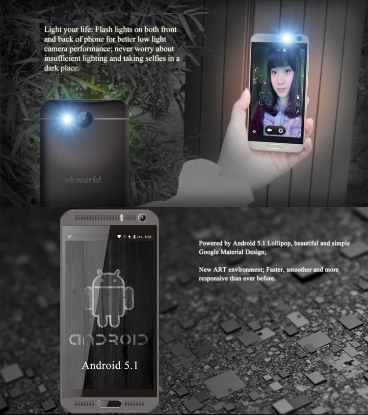VKworld VK800X, 1GB+8GB, 5.0 inch Android 5.1 MTK6580 Quad Core up to 1.3GHz, Network: 3G