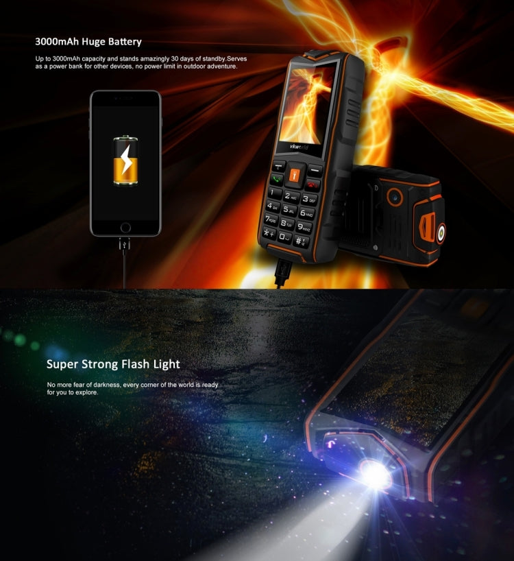 VKworld New Stone V3, Triple SIM, IP68 Waterproof Shockproof Dustproof, 3000mAh Large Capacity, 2.4 inch, SC6531CA Chipset, 21 Keys, LED Flashlight, FM, TF, Russian Keyboard