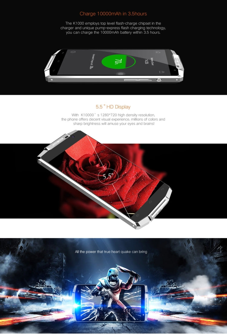 [HK Warehouse] OUKITEL K10000, 2GB+16GB, 10000mAh Battery, 5.5 inch Android 5.1 MT6735P Quad Core up to 1.0GHz, Network: 4G(Black)