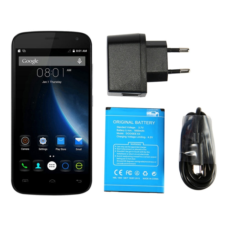 [HK Warehouse] DOOGEE X3, 1GB+8GB, Thin and light, 4.5 inch Android 5.1 MT6580 Quad Core, Network: 3G