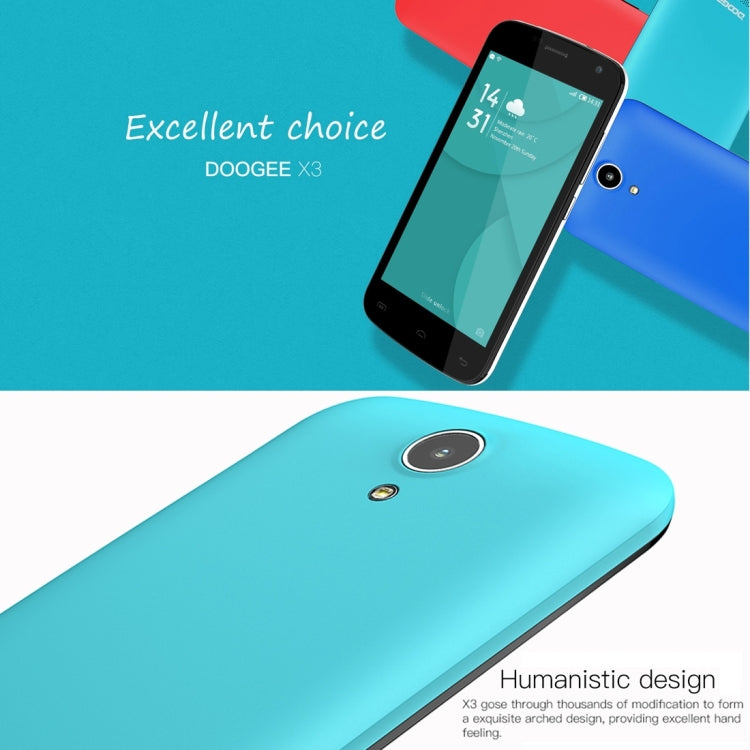 [HK Warehouse] DOOGEE X3, 1GB+8GB, Thin and light, 4.5 inch Android 5.1 MT6580 Quad Core, Network: 3G
