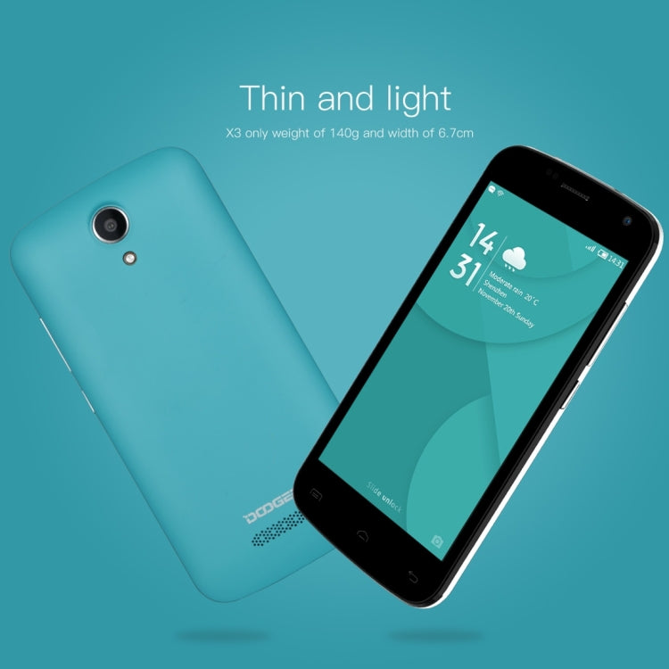 [HK Warehouse] DOOGEE X3, 1GB+8GB, Thin and light, 4.5 inch Android 5.1 MT6580 Quad Core, Network: 3G