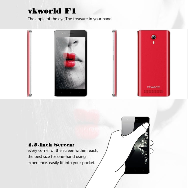 VKworld F1, 1GB+8GB, 4.5 inch Android 5.1 MTK6580-1.3GHz Quad-core, Network: 3G, Dual SIM, GPS, FM